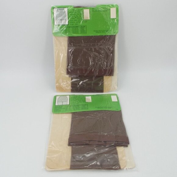Vintage Pair Round the Clock Pretty Panty Satin Taupe Reinforced Toe Pantyhose - Picture 2 of 6